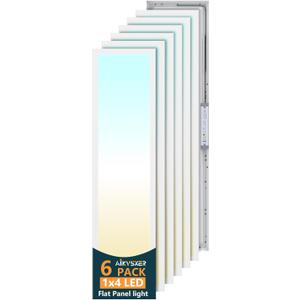 AIKVSXER 6 Pack 1x4 LED Flat Panel Light, 50W 5500LM Surface Mount Ceiling Fixture, 3CCT (3000K/4000K/5000K), Ultra-Thin 48In, 10-100% Triac Dimmable for Kitchen, Garage, Office, Basement