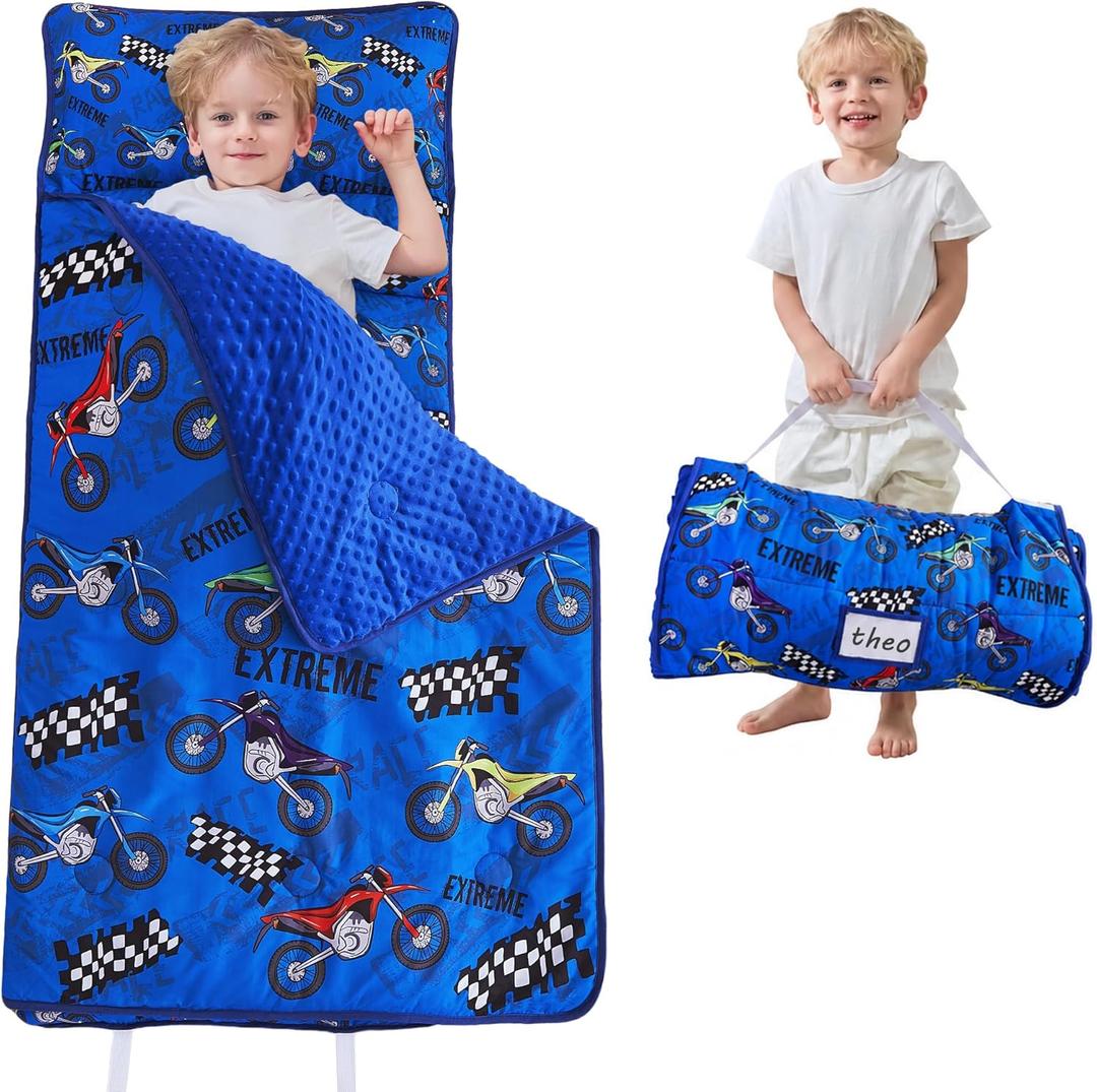 Lasoftan Toddler Nap Mat with Pillow and Blanket, Extra Large Rolled Napping Mats,Slumber Bags for Boys Girls,Kids Sleeping Bag for Daycare, Preschool Travel Camping