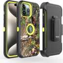 Fastsun Camo Design Defender Case Designed for iPhone 16, Protective Defender Shockproof Hybrid Case Dual Layer Hard Protective Cover Compatible with iPhone 16 (Clip+Camo Green)