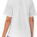 LYANER Women's Lace Collar Neck Short Sleeve Button Down Elegant Work Shirt Blouse Top (White, XS)