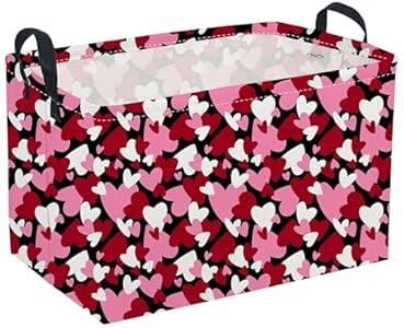 Sanjiaofeng Rectangular Valentine's Day Basket Love Storage Bins, Girls Storage Basket with Handles.Clothers, Books, Kid's Gifts Bins. (Black red heart)