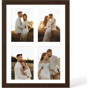 YESKAY 12x16 Picture Frame - 12 x 16 Photo Frame Made of Solid Oak Wood and Real Glass,Display Picture 4 Opening 5x7 with Mat or 12x16 Without Mat for Wall Mounting(Color Walnut)
