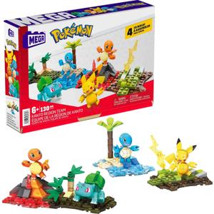 MEGA Pokmon Building Toys Set Kanto Region Team with 130 Pieces, 4 Poseable and Articulated Characters, 2 Inches Tall, for Kids