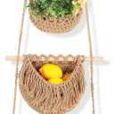 3 Tier Hanging Fruit Basket, Wall Hanging Vegetable Fruit Baskets Cotton Woven Storage Baskets for Organizing, BOHO Wall Basket Decor, Over the Door Organizer for Kitchen, Bedroom, Bathroom