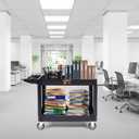 VEVOR Utility Service Cart, 2 Shelf 550LBS Heavy Duty Plastic Rolling Utility Cart with 360 Swivel Wheels (2 with Brakes), Large Lipped Shelf, Ergonomic Storage Handle for Warehouse/Garage/Cleaning