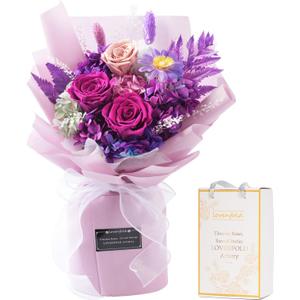 lovenfold Preserved Flowers for Delivery, Purple Rose Bouquets That Last 1-3 Years, Birthday Flowers Gifts for Women Mom Grandma Wife Friends