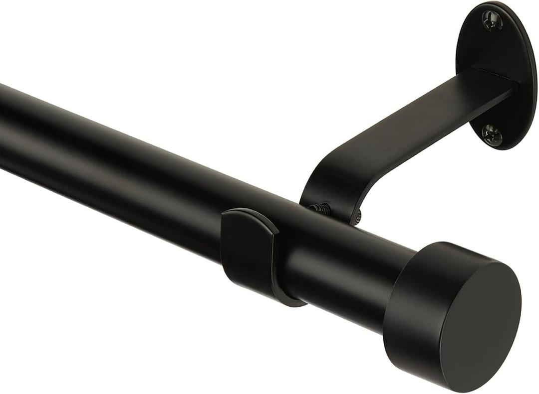 Elrene Home Fashions Serena Single Curtain Rod for Curtains and Drapery with Contemporary Cap Finials, 1-Inch Diameter, 86" - 120" Adjustable Rod, Antique Black