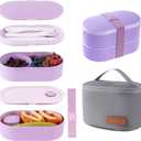 Bento Lunch Box Set -2 Stackable Adult And Women's Lunch Boxes - Including Lunch Bag, Leak Proof And Bisphenol Free A - Built-In Cutlery Set - Dishwasher Safe (Purple)