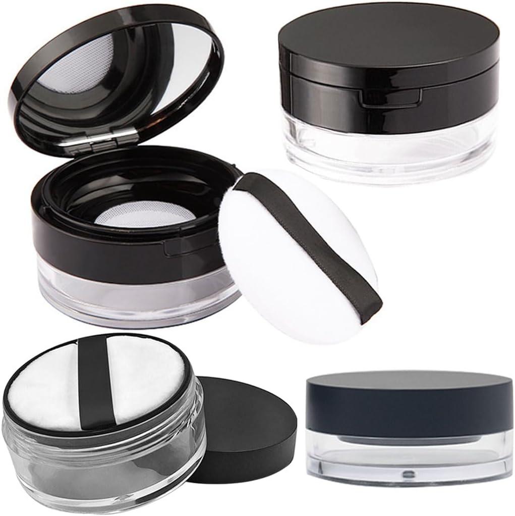 1 Pcs 20g(0.7 oz) And 1 Pcs 10g(0.33 oz) No Leaks Empty Reusable Plastic Loose Powder Container,Sponge Powder Puff,Elasticated Net Sifter,DIY Foundation Makeup Tool (2 Cases)