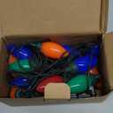 RECESKY C7 Bulbs Battery String Lights - 50 LED 26ft Fairy Christmas Lighting for Indoor Lawn Garland Home Xmas Tree Decorations - Red White Green