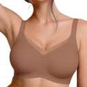 Vertvie Wireless Bras Women Seamless Jelly Supportive Mesh Crossover Bra No Underwire Push Up Full Coverage T-Shirt Bralette Vervie Brown XXL