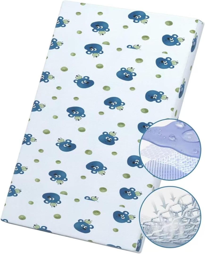 Pack and Play Mattress 38" x 26", Portable Playard Mattress Soft Firm Premium Foam Pack N Play Mattresses Odorless Breathable Baby Foam Playpen Mattresses (Apple Bear)