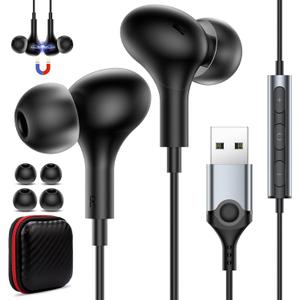 USB Headset with Microphone for PC Laptop,7.5ft USB A Headphones Earbuds for Computer with in-Line Control Noise Cancelling Lightweight Wired Computer Headphones for Dell/HP Zoom School Class,Black