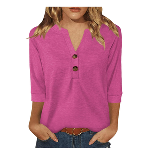 Womens Tops 3/4 Sleeve V Neck Button Down Shirts Business Casual Outfit Basic Tees Summer Top 2025, M