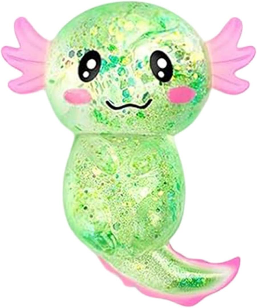 Glitter Axolotls Squishies Toy, Stretchy Axolotls Stress Ball, Soft Squeeze Sensory Fidget Toys for Kids Adults, Cute Easter Basket Stuffers Party Favors Classroom Prizes (Green)