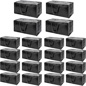 Black Moving Bags - 20 Pack Extra Large Heavy Duty Storage Bags With Zipper & Reinforce Handles | 29x14x13 Inch Moving Tote Bags Bulk For Clothing, Shoes, Travel