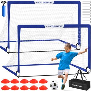 VAVOSPORT Soccer Goal, 2 of 6'x4' Kids Soccer Goals for Backyard Set, Portable Pop Up Soccer Net, Practice Soccer Training Equipment with Ball, Cones for Toddler,Youth Sports Outdoor Games Yard Play