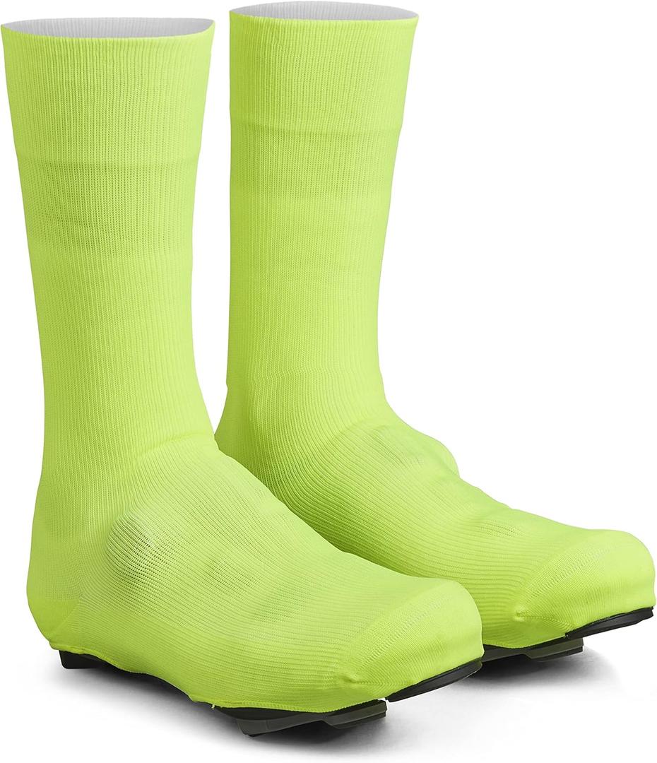 GripGrab Flandrien Waterproof Knitted Road Cycling Shoe Covers High Cut Windproof Insulating Zipperless Aero Overshoes (Large (9-10.5), Yellow Hi-Vis)