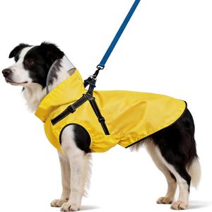 Dog Raincoat: Dog Rain Jacket with Reflective Harness & Removable Hood | Waterproof Dogs Rain Coat Poncho for Large Dogs Puppies (Yellow - L)