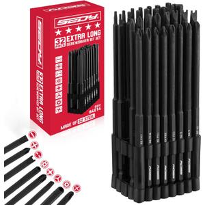 Extra Long Security Bit Set: 32-Piece S2 Steel Screwdriver Drill Bits for Tamper-Proof Screws, 6" Torx, PoziDriv, Spanner, Tri-Wing - Universal 1/4" Hex Shank for Electric, Impact Drills