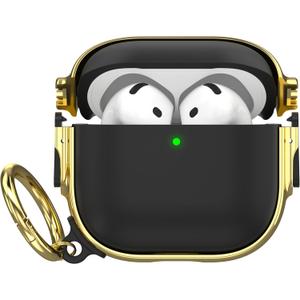 Maxjoy for AirPods 4 Case with Lock, Cute AirPods 4 Case Lock Protective Hard AirPod 4 Generation Cover for Women Men with Keychain Clip for AirPod 4th Generation Cover 2024, Black/Gold