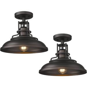 FEMILA Industrial Semi Flush Mount Light Fixture, 2 Lights Farmhouse Ceiling Light Fixture for Porch, Hallway,Kitchen,Bedroom,12 inches Oil Rubbed Bronze Finish, 4FY15-F-2PK ORB