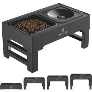 ELS PET Elevated Dog Bowls, Adjustable Raised Dog Bowls with No Spill Dog Water Bowl and Slow Feeder, Stand for Small Medium Large Dogs, Cats & Pets (Plastic)