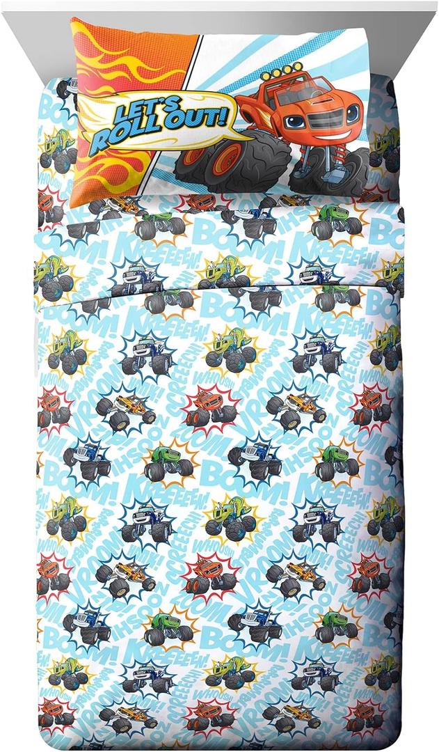 Jay Franco Blaze and The Monster Machines Off to The Races Toddler Size Sheet Set - 3 Piece Set Super Soft and Kids Bedding - Fade Resistant Microfiber Sheets (Official Blaze Product)