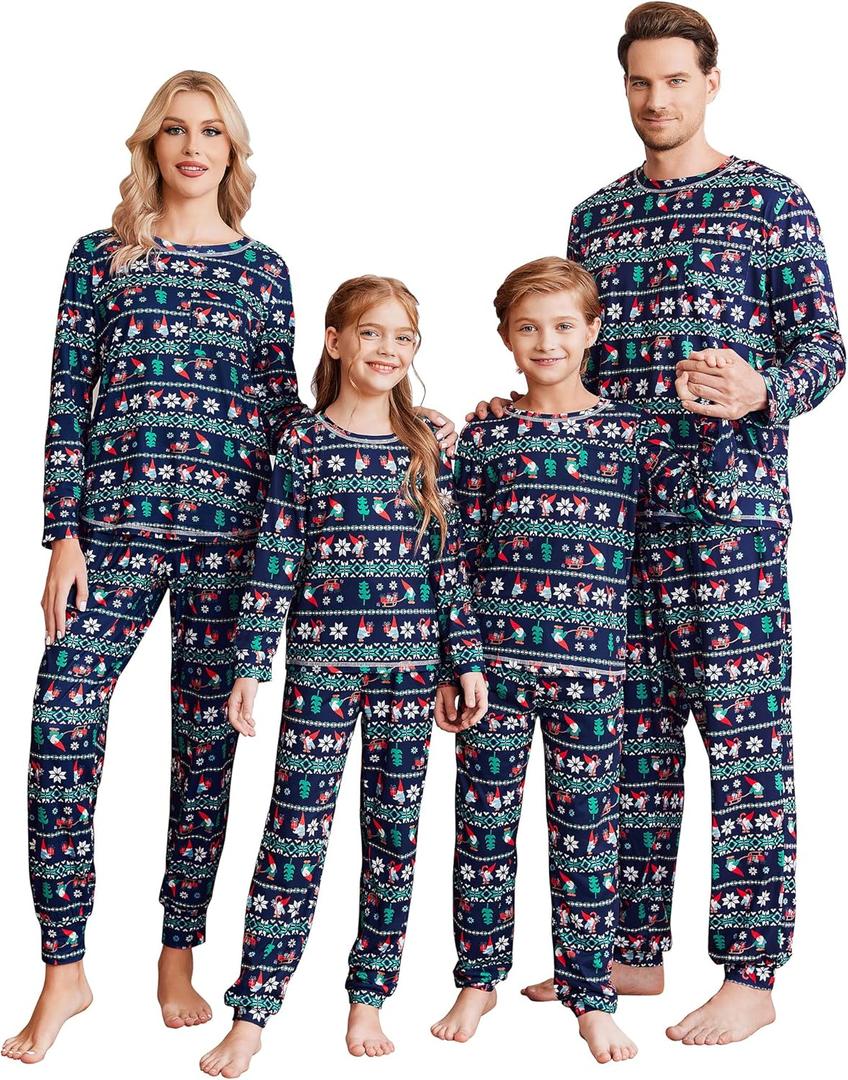 Ekouaer Family Christmas Pajamas Matching Sets Long Sleeve Holiday Pjs Sleepwear 2 Piece Lounge Sets S-XXL (Blue, S)