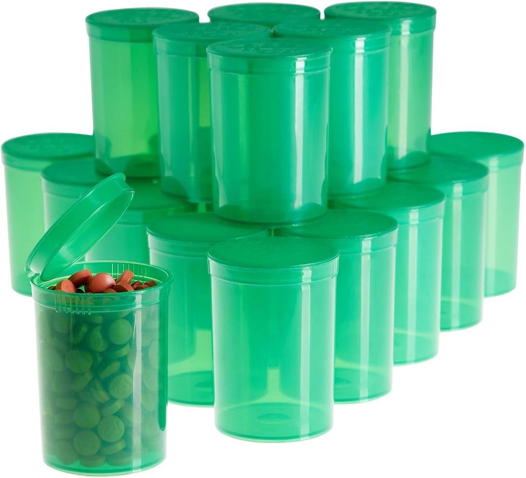 Juvale Empty Pill Container with Pop Top Cap - 20 Pack, 30 Dram, Green - Plastic Vials with Caps for Travel Medicine Containers & Home Use