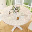 Smiry Round Picnic Tablecloth, Elastic Waterproof Fitted Heavy Duty Vinyl Tablecloths for 45"-56" Tables, Wipeable Washable Table Cover for Kitchen, Dining, Camping, Outdoor, Beige