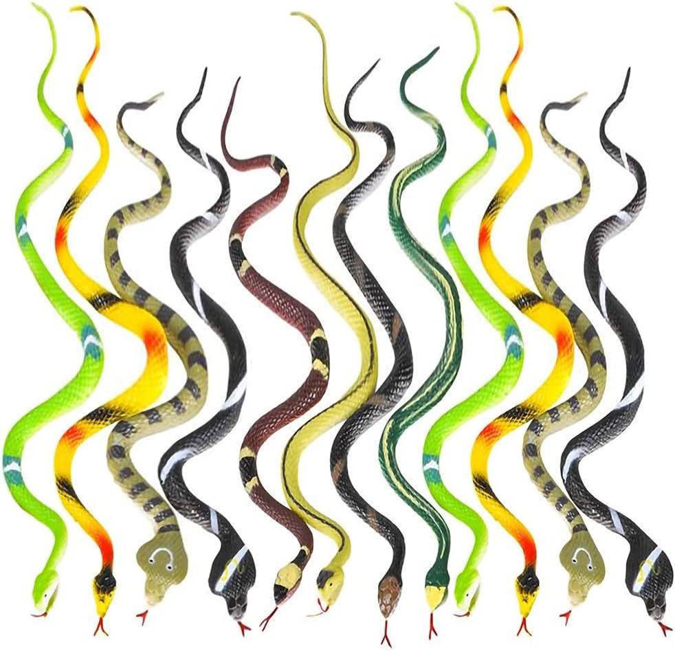 ArtCreativity 12 Packs of Fake Snakes 14 Inch - Realistic Assorted Rubber Snake Toy for Kids - Snakes Garden Props to Scare Birds, Birthday Party Favor, Halloween Props, Prank Gift for Boys and Girls