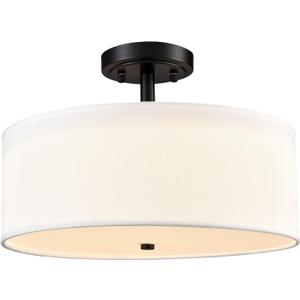 Dimmable Black Semi Flush Mount Ceiling Light 30W 3000K/4500K/5500K Drum Shade Ceiling Light Fixtures 15-Inch Black LED Flush Mount Ceiling Light for Bedroom Hallway Living Room
