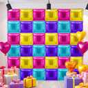36 Pcs Magic Dollhouse Birthday Decorations Balloons Brick Square Foil Balloons Wall Backdrop Arch Kit Double Sided Metallic for Cartoon Video Game Party Supplies(Pink Blue Purple Yellow)