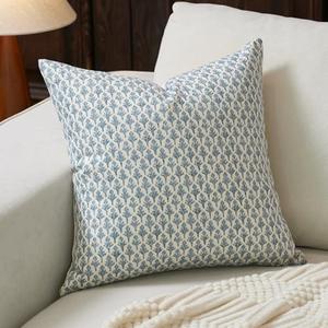 FIOUOVO Floral Pillow Covers 20x20 Pillow Cover Block Print Couch Pillows for Living Room Decorative Neutral Accent Throw Pillow Covers, 1PC, Aqua Blue