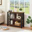 HOMISSUE Book Shelf, 3 Tier Deep Bookshelf with Storage, Engineered Wood and Metal Shelf Bookcase, Low Short Bookcases for Small Space, Living Room, Bedroom, Office, Rustic Brown(35.4"W x30.9"H)