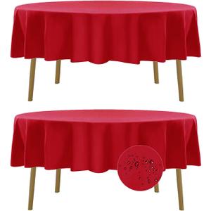 Fokitut 2 Pack Waterproof Round Tablecloth, 60 Inch, Stain Resistant and Wrinkle Polyester Table Cloth, Fabric Table Cover for Kitchen Dining, Wedding, Party, Holiday Dinner-Red
