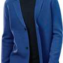 Men's Cardigan Sweater Button Front V-Neck Long Sleeve Knit Sweaters (Blue, XXXL)