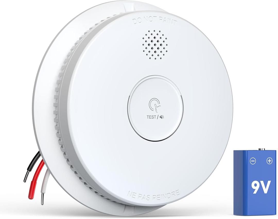 Jemay Smoke Detector, Photoelectric Smoke Alarm with 9V Backup Battery, Hardwired Interconnected Smoke Detector, Fire Alarm with Test/Silence Button for Home, 1 Pack