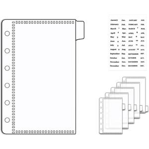 NatSumeBasic 6 A7 Binder Pockets Dividers Zipless 6 Tab Cash Stuffing Envelopes Clear Planner Inserts with Label Stickers for 6 Ring Budgeting Binder Accessories (A7)