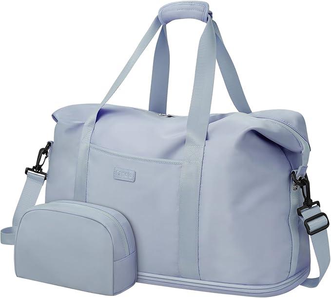 Expandable Travel Duffle Bag, Waterproof Weekender Overnight Bags for Women Men Hospital Bag for Women Labor Delivery Carry on Bag with Toiletry Bag for Travel Gym Airplanes(Light Blue, X-Large)