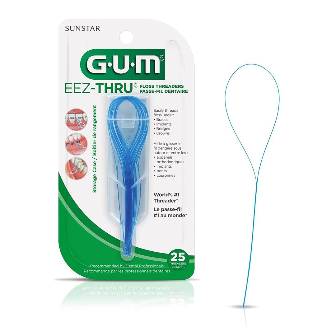 6 x GUM EEZ-Thru Floss Threaders for Braces, Bridges & Implants, Easy Dental Floss Threading, 25 Count