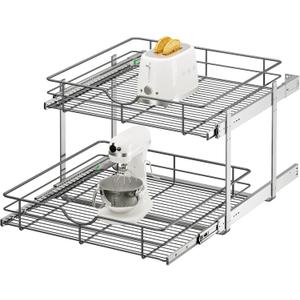 ALINE FURNITURE 2-Tier Pull Out Cabinet Organizer - 23" W x 22" D Soft Close Pullout Shelves with Shelf Liners - Slide Out Drawers for Kitchen Cabinets, Pantry, Bathroom, Heavy Duty Steel Wire Baskets