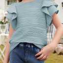 blibean Girls Ruffled Short Sleeve Textured Tops Shirts Size 6-15 Years