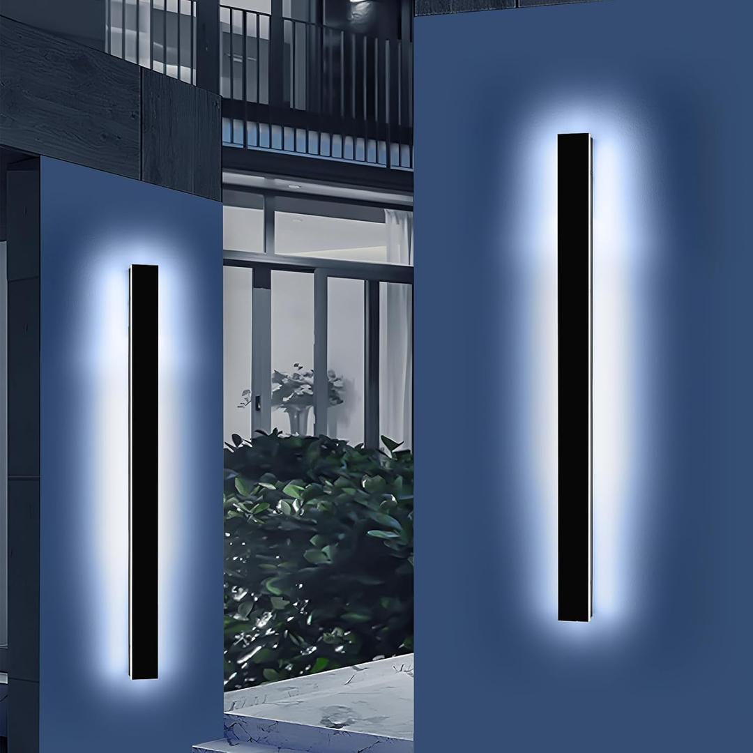 Mikeru 57" 2Pack Outdoor Wall Sconce 6000K Cool White - IP65 Waterproof Black Exterior Light, Hardwired Wall Mounted Fixture for Porch, Patio & Entryway | Non-Dimmable Weatherproof Design