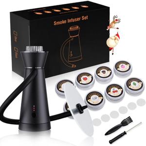Whiskey Smoker Kit Cocktail Smoking Gun Old Fashioned Smoker Kit with 8 Flavors Wood Chips, Bourbon Smoker Kit Portable Indoor Drink Smoker Infuser Kit for food Birthday/Christmas for Men