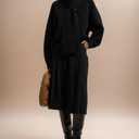 ALPSWARE Women V Neck Sweater with Buttons Pullovers Tops for Women with Scarf 2025 Winter Fall Fashion Black (Black, L)