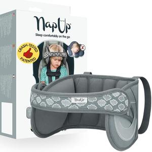 NapUp Adjustable Head Support for Car Seat – Patented & Crash-Tested Anti-Bobbing Head Holder Strap, Comfortable Sleep Solution - Breathable Fabric, Kids Travel Accessories - Ages 2+ - Grey