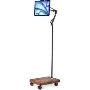 HULISEN Tablet Floor Stand with Wheels, 5lb Wood Base Rolling Tablet Stand, Adjustable Height & Angle with 360 Rotatable Holder for Bed Couch, Compatible with iPad Cell Phone Kindle Tablets 4.713"
