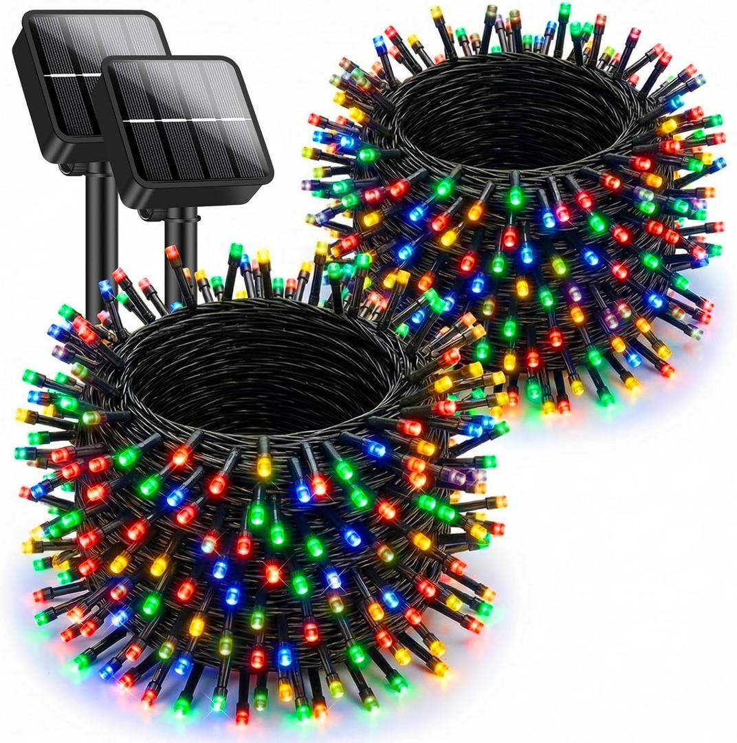 Brightever Solar String Lights for Outside, 2-Pack Total 92FT 240 LED Solar Powered Fairy Lights IP65 Waterproof, Outdoor String Light for Patio, Yard, Tree, Balcony, Garden Decorations, Multicolor